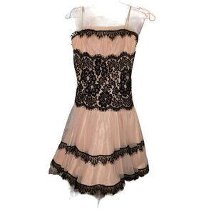 Jessica McClintock Dress Peach and Black Lace & Satin Dress Costume Sz 4 JJ3666